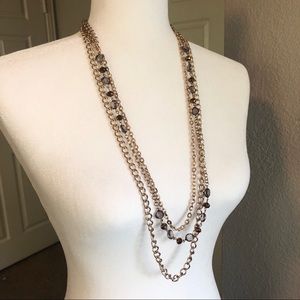 Long Layered Gold Chain Necklace with Jewels EUC